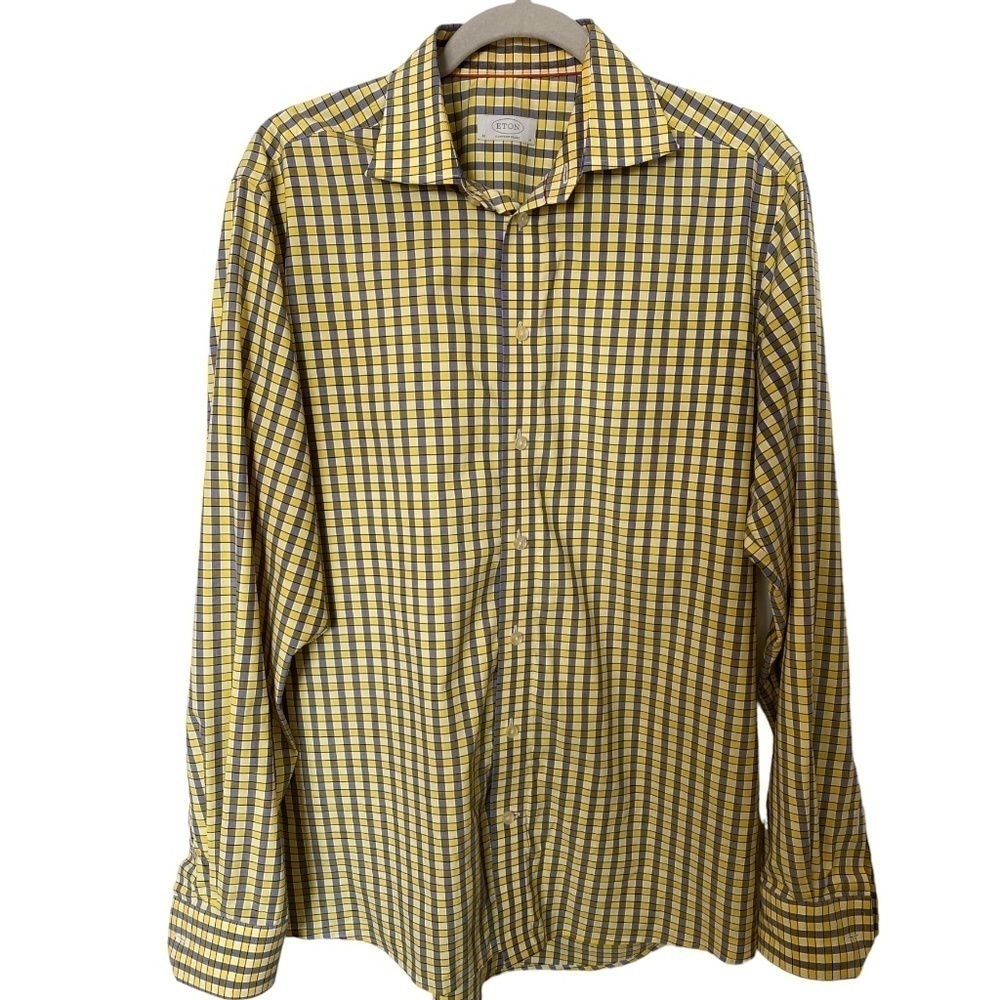 Eton Luxury Long Sleeve Mens Contemporary Dress Shirt, 41/16 Yellow & Na…